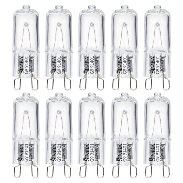 Simba Lighting Halogen Light Bulb G9 T4 40W JCD Bi-Pin (10 Pack) for Chandeliers, Pendants, Cabinet Lights, Landscape Lights, Desk and Floor Lamps, Wall Sconces, 120V Dimmable, 2700K Warm White