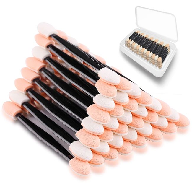 50 Pcs Eyeshadow Brush Set, Eye Shadow Brush Double Sided, Eye Shadow Applicator Sticks, Sponge Makeup Applicator for Eyes