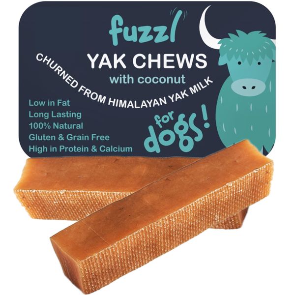 Fuzzl Yak Chews for Dogs - 2 Pack 140g Coconut - Premium Natural Dog Treats with Himalayan Yak Milk - Yak Chew No Hide Dog Food Natural Dog Chews Long Lasting Dog Dental Sticks and Dog Dental Chews