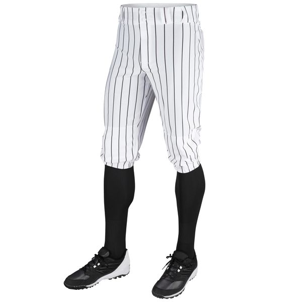 CHAMPRO Youth Triple Crown Knicker Style Baseball Pants with Knit-in Pinstripes and Reinforced Sliding Areas, White,black, Medium