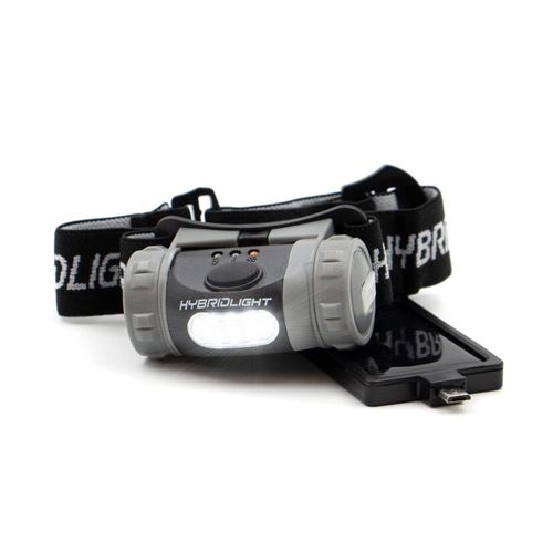 HYBRIDLIGHT Solar/Rechargeable 75 Lumen LED Head Lamp with Detachable Compact Solar Panel. Solar Panel Charges Indoors or Out. Quick Charge with Included USB Cable