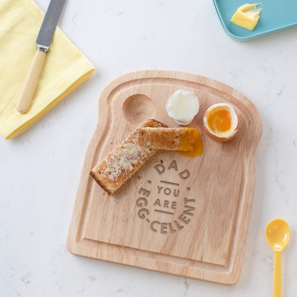 Dad You are Egg-Cellent' Breakfast Board - Unique Fathers Day - Funny Engraved Pun Design - Christmas Gifts for Dad - Engraved Serving Board with 2 Egg Cup Grooves