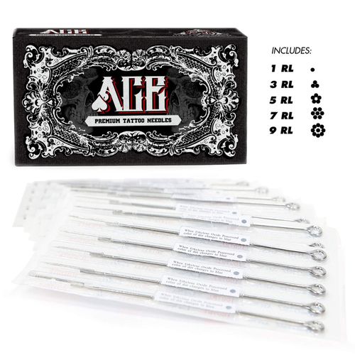 ACE Needles Tattoo Needles Kit 50 Mixed Assorted Sterile Tattoo Needles 6 Sizes - Round Liner 1 3 5 7 9 11 RL