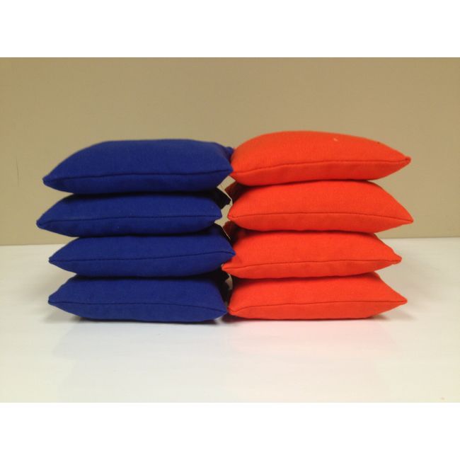 8 Official Size ACA Regulation Cornhole Baggo Bean Bags Set (4 Royal Blue, 4 Orange) ~ Made in The USA