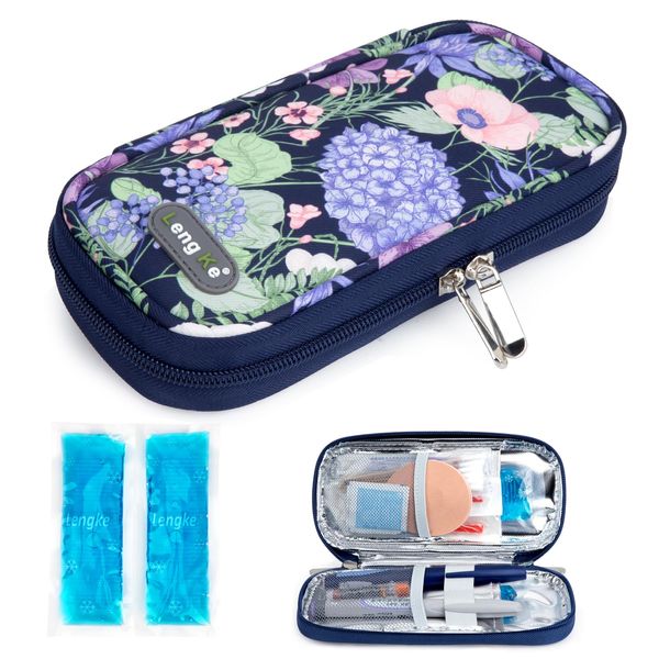 YOUSHARES Insulin Cooler Travel Case - Medicine Cool Bag Diabetic Case for Insulin with 2 Ice Packs, Small Insulated Bag for Diabetes Supplies (Hydrangea)