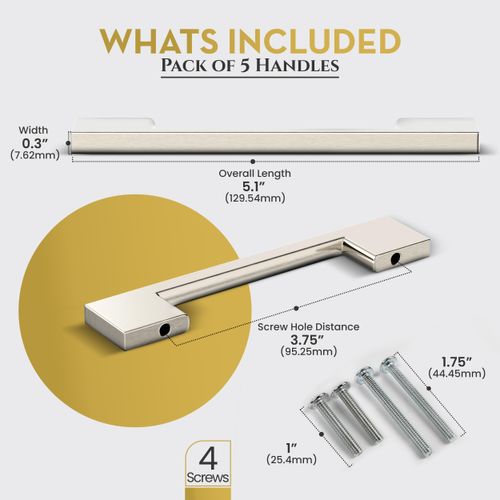 Southern Hills Brushed Nickel Cabinet Pulls - 96mm - Satin Nickel Drawer Handles, Modern Kitchen Cabinet Handles, Silver Kitchen Handles for Cabinets and Drawer Pulls, Cupboard Door Hardware
