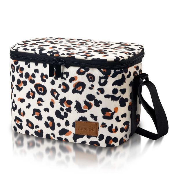 Lunch Bag 7.5L Insulated Lunch Bags for Women Men Leakproof Cool Bag Lunch Box with Shoulder Strap Reusable Thermal Soft Cooler Tote Bag for Ladies Girls Adults Kids Work Office School Picnic, Leopard