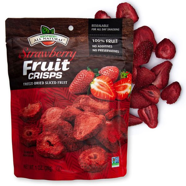 Brothers All Natural, Strawberry Freeze Dried Fruit Crisps, Gluten Free, Non-GMO, Nothing Added, 1 oz. Resealable Pouch (Pack of 8)