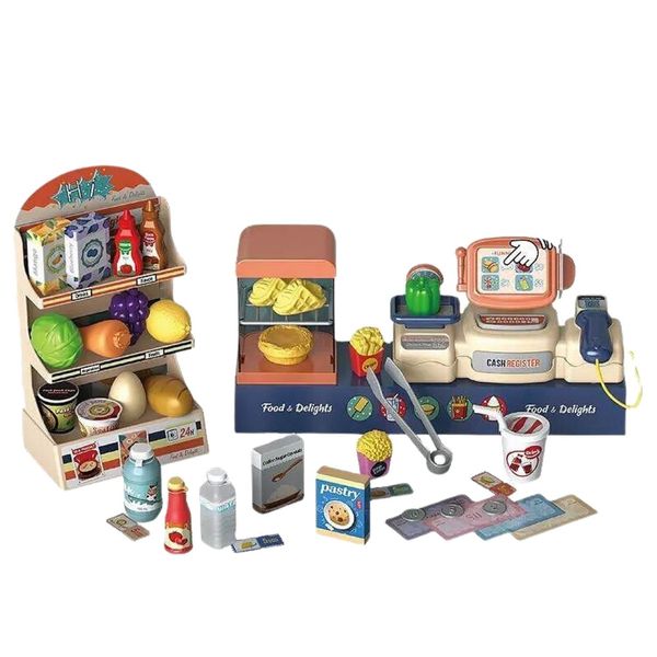 Coemo 'Nico' Supermarket Cash Register with Scanner, 42 Accessories, Play Money, Fruit & Vegetables, Baked Goods, Dairy Products, for Children from 3 Years