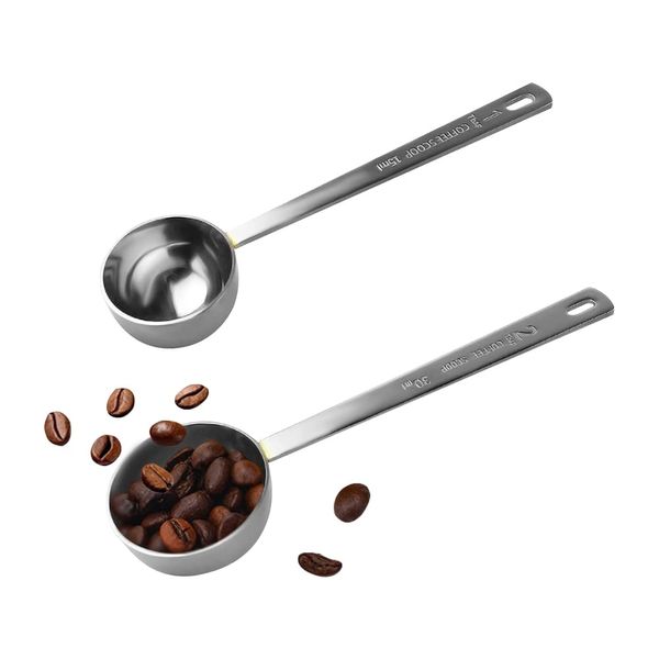 Coffee Scoop, Stainless Steel Coffee Spoons Set, 1 Tablespoon (15ml) and 1 tablespoons (30ml) Measuring Spoon, Tablespoon Measure Spoon for Coffee, Milk Powder, Fruit Powder, 2 Pack(Long)