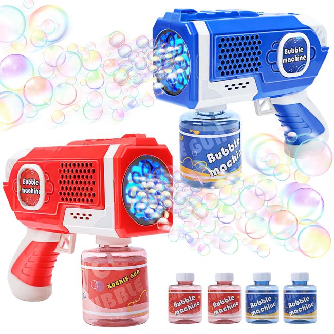 EagleStone Electric Bubble Gun, Toy, Set of 2, 4 Bottles of Bubble Liquid, 8 Foam Holes, LED Light, Bubble Gun Machine, For Kids, Weddings, Camping, Night Outdoors, Birthday Gift, Christmas, New Year,