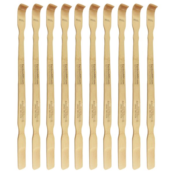 BambooMN 25 Inch Bamboo Wooden Back Scratchers Shoe Horn for Itchy Stress Relief, 10 Pieces