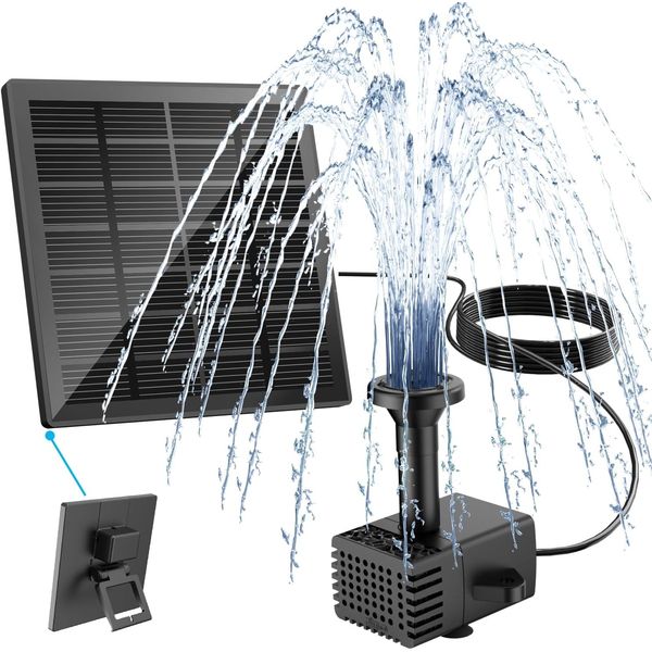 Yzert Solar Fountain 1.8W, Glass Solar Bird Bath Fountain with 8 Nozzles, 9.84ft Cable, No Battery Solar Fountain Pump, DIY Solar Water Fountain for Pond, Patio, Garden (Black)