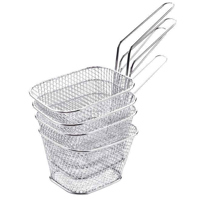 4pcs/lot Chip Mini Fry Basket Stainless Steel Fryer Basket Strainer Serving Food Presentation Cooking Tools French Fries Basket