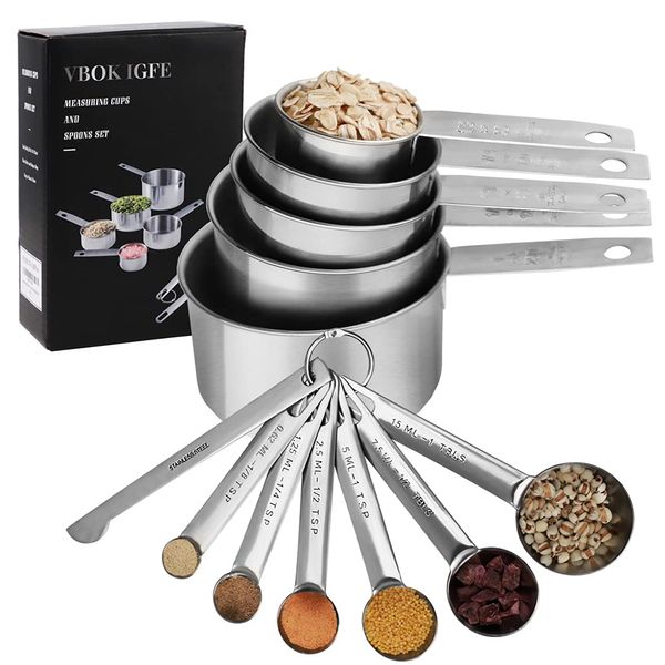 Measuring Cups & Spoons Set of 12 -VBOK IGFE Premium Stainless Steel 5 Measuring Cups and 6 Measuring Spoons with Leveler,for Dry and Liquid Ingredient