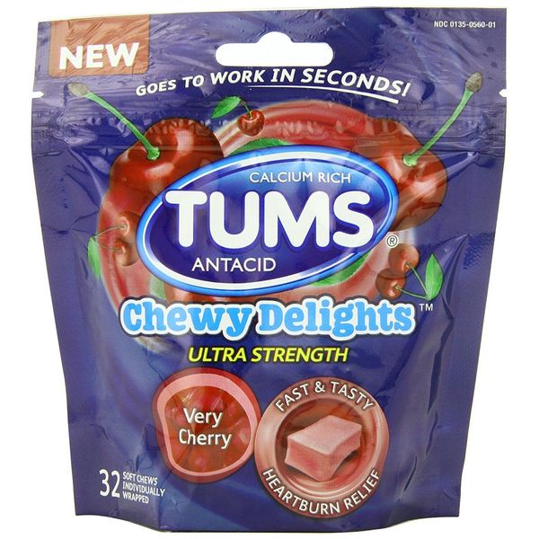 Tums Antacid Chewy Delights VERY CHERRY 32 Soft Chews  ~