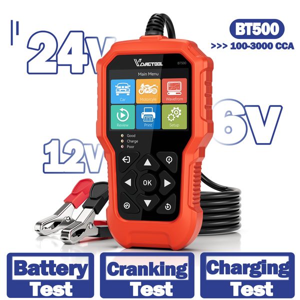 Digital Battery Analyzer BT500 6V 12V Car Battery Load Tester 100~2000CCA