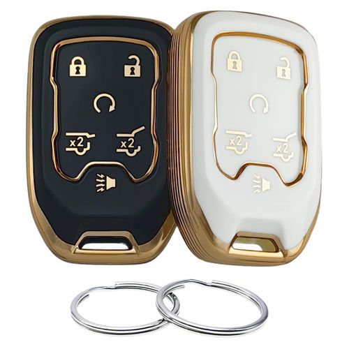 REPROTECTING TPU Key Fob Cover Compatible with 2014-2021 Chevrolet Suburban Tahoe GMC Yukon Yukon XL HYQ1AA (Black/White)