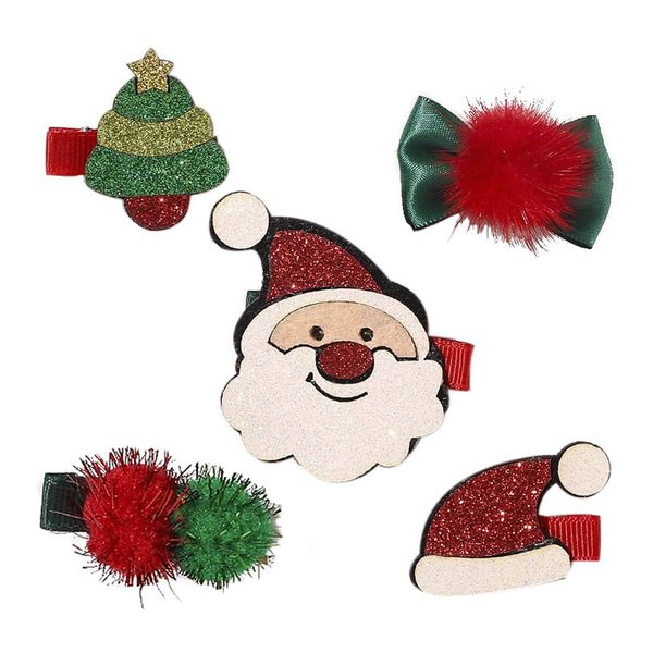 IYOU Christmas Bow Hair Clips Set Reindeer Antler hair accessories Gift Christmas Tree Hairpins for Women and Girls (pack of 5)