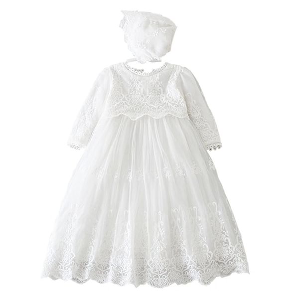 Leideur Baby Long Christening Gowns White Baptism Dress Special Occasion Dresses for Girls Birthday (White 1, 12 Months)