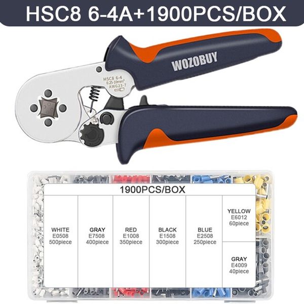 Tubular terminal crimping tool mini electrical pliers hsc8 6-4a 0.25-10mm² 23-7awg 6-6 0.25-6mm² high precision clamp set, hsc8 6-4 1900pcs