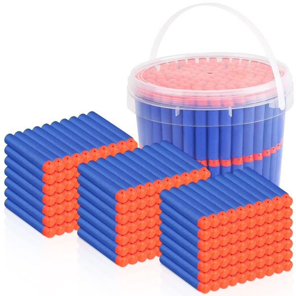 300 Refill Darts Foam Bullets for Nerf Gun Elite, Refill Darts Ammunition for N-Strike Elite Series Blasters Nerf Toy Gun, Dart Accessories with Portable Storage Bucket, Blue