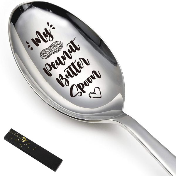 YTNONT My Peanut Butter Spoon Stainless Steel Spoon, Spoon for Peanut Butter Lovers, Unique Dessert Spoon Gifts for Moms, Dads, Boys, Girls, Kids Birthdays, Christmas, and Valentine's Day Gifts