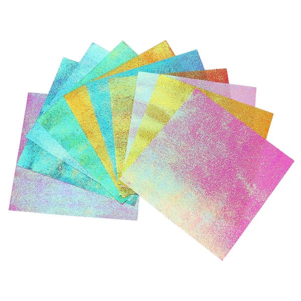 Healifty 50pcs Iridescent Glitter Origami Paper Shiny Rainbow Square Folding Paper for DIY Craft Art Accessories 15CM (Random Color)