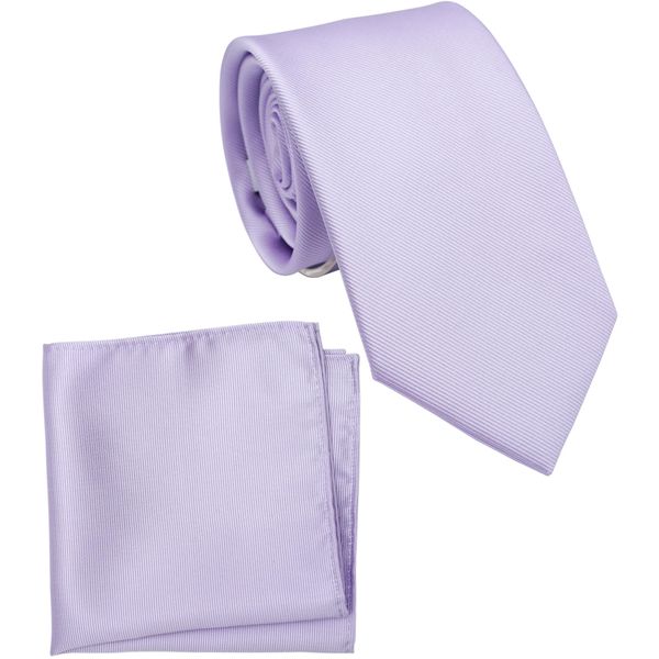 ZENXUS Regular Lilac Lavender Tie and Pocket Square for Men, Solid Color Necktie Set, 3.2 inch Standard Width