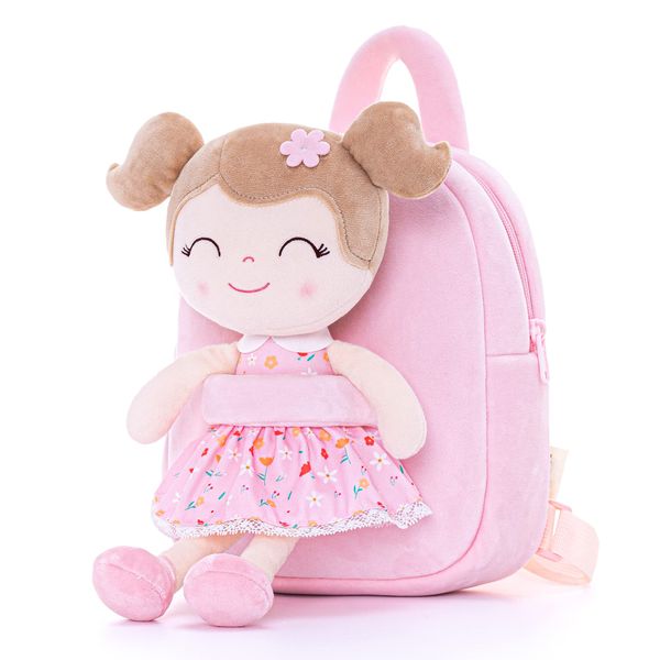 Gloveleya Kids Backpacks Girls Backpack Plush Bags Diaper Bag Backpack with Floral Doll Pink 9"