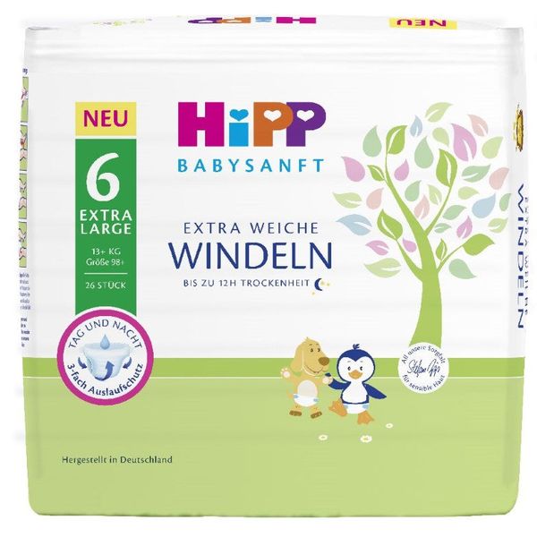 Hipp Babysanft XL Größe 6 extra weiche Windeln, 26 St. Windeln