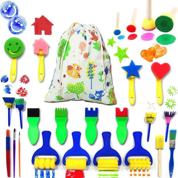 IELEK Kids Art & Craft Painting Drawing Tools Mini Flower Sponge Brush Set Fun Kits Early DIY Learning