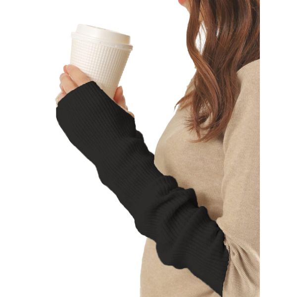 LINOR Women's Arm Warmer, Arm Cover, Stylish, With Thumb Hole, Cashmere, Extreme Warming, Black