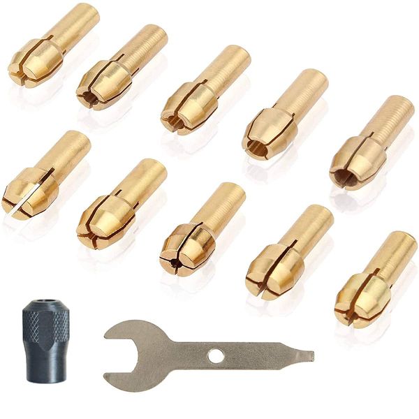 JUTOSU 0.17 inch (4.3 mm) Shank Collet Chuck Set for Rotary Tool Set, Motor Collet [Size 0.5, 0.8, 1.0, 1.6, 1.8, 2.0, 2.2, 2.4, 3.0, 3.2mm] Drill Chuck Compatible Collet Allen for Rotary Tool Set, Dremel Rotary Tool, Cordless Mini Router MICRO RYOBI Hobb