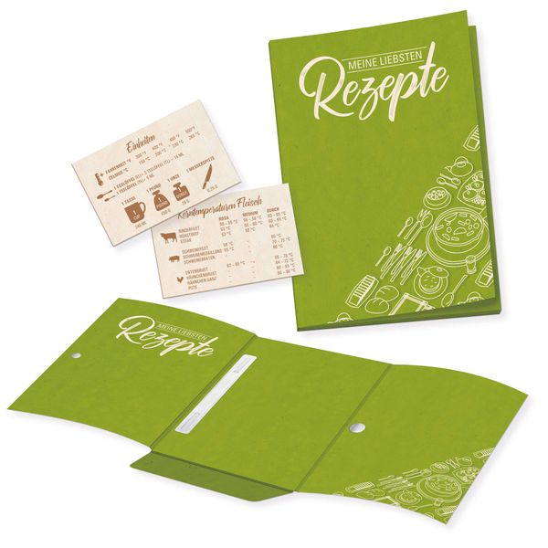 itenga Rezeptmappe Rezeptordner auch für lose Blätter Sammelmappe DIN A5 grün zum Sammeln für Kochrezepte Backrezepte