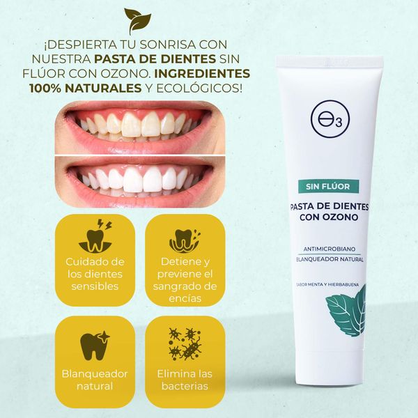 OZONO D'OR - Fluoride Free Toothpaste 100% Natural Organic with Ozone | Whitening Toothpaste Without Fluoride Sensitive Gums | Natural Toothpaste no Fluoride Vegan Certificates | 100 ml