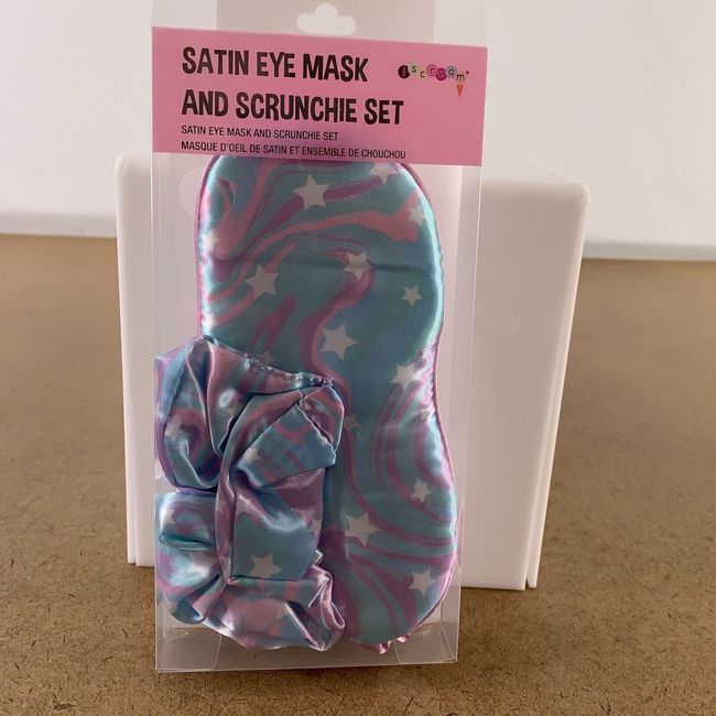 Iscream Girls One Size Colorful Satin Superstar Eye Mask & Scrunchie Set NWT