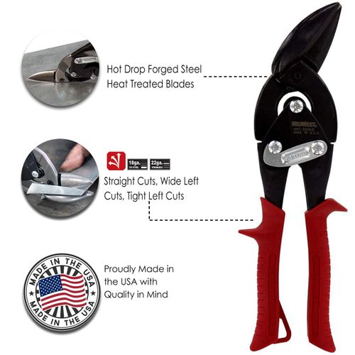 MIDWEST Blackout Series Aviation Snip - Left Cut Offset Tinner Shears, Made in the USA - MWT-6510LO