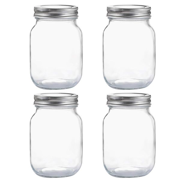 YINGERHUAN Glass Regular Mouth Mason Jars, 16 oz Clear Glass Jars with Silver Metal Lids for Sealing, Canning Jars for Food Storage, Overnight Oats, Dry Food, Snacks, Candies, DIY Projects (4PACK)