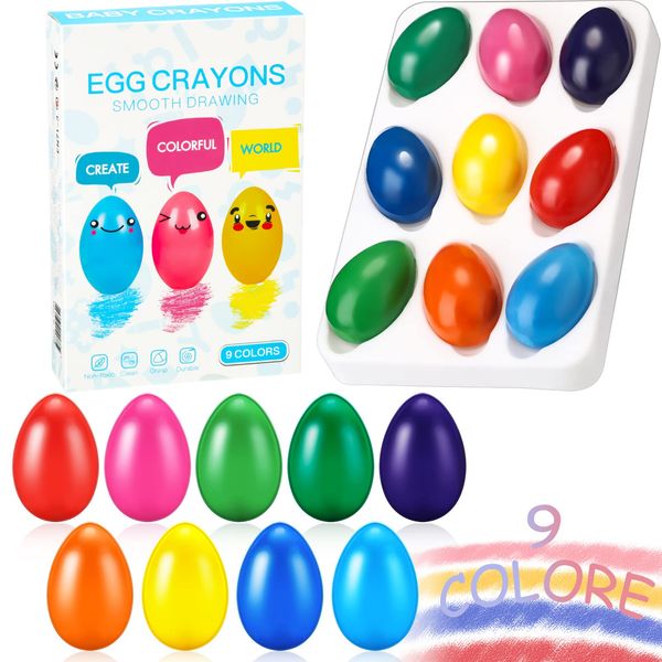 Spakon 9 Colors Toddler Crayons Egg Crayons Palm Grasp Crayons Washable Crayons Paint Crayons for Kids Ages 1-3