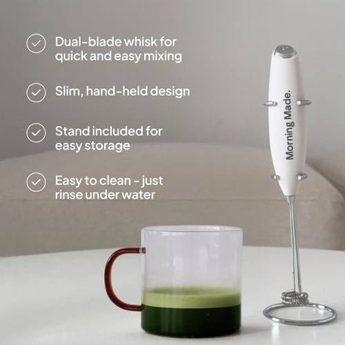 Morning Made | Electric Matcha Whisk | Alternative To Traditional Bamboo Whisk - Electric Frother With Protective Kitchen Counter Stand - Achieve Perfect, Creamy Matcha Froth