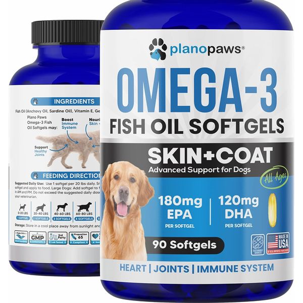 Omega 3 Fish Oil Salmon Oil Dog Supplement 90 Pills for Skin Coat Joints