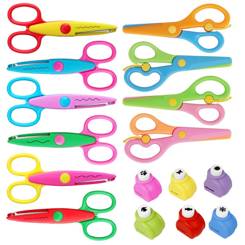 Asdirne Kids Scissors, 4-Pack Toddler Safety Scissors – Cute Animal Shapes (Bunny, Tiger, Puppy, Rabbit), 14cm, Stainless Steel Blades, Rounded Tips
