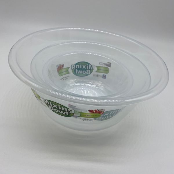 Set of 3 Mixing Bowls Set Clear Plastic Round Salad Serving Baking Kitchen