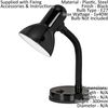 Loops 2 Pack Table Lamp-Flexible Moveable-Colour Black Steel-Rocker Switch- E27-1x40W - Side Console Free Standing Base Bedside Task Base Set
