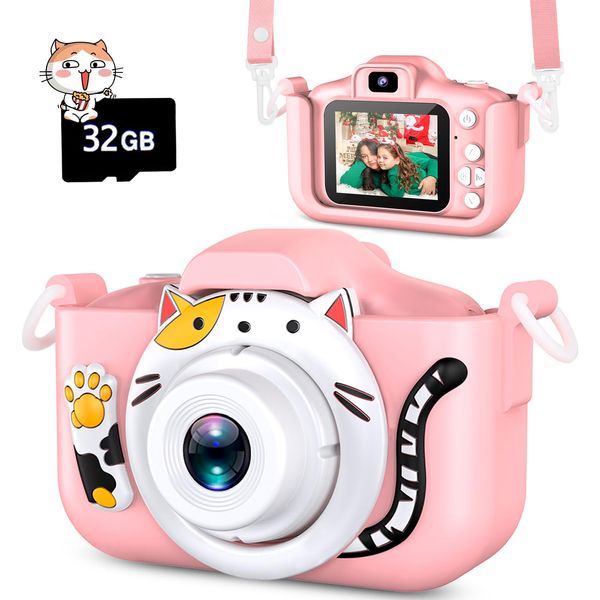 Kids Selfie Camera Toys for 3 4 5 6 7 8 9 10 11 12 Year Old Girls，Christmas Birthday Festival Gift for Kids Camera for Kids Upgrade Digital Camera with 32GB SD Card