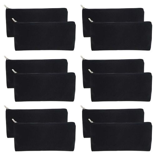Muka 12 Pack Canvas Bag Makeup Travel Bag 7 x 3-1/8 x 1-1/2 Inch - Black