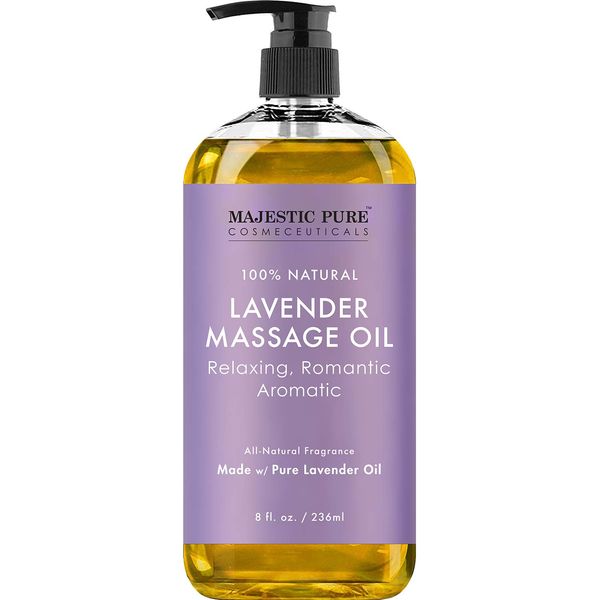 MAJESTIC PURE Lavender Massage Oil for Men and Women - Great for Calming, Soothing and to Relax - Blend of Natural Oils for Therapeutic Massaging and Aromatherapy - 8 fl oz.