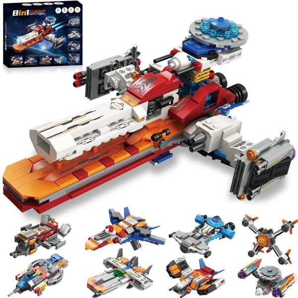 Ambdes STEM Space Toys for 6 7 8 9 10 11 12 Year Old Boys, 8-in-1 Starship Warship Building Sets, Best Christmas Birthday Gifts for 6-14 Year Old Kids (1018PCS)