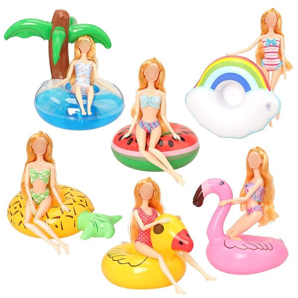 Miunana Pool Floaties for Girl Dolls, Fun Swimming Pool Party Ring Inflatable Drink Holder for 11.5 inch Dolls Pool Toys